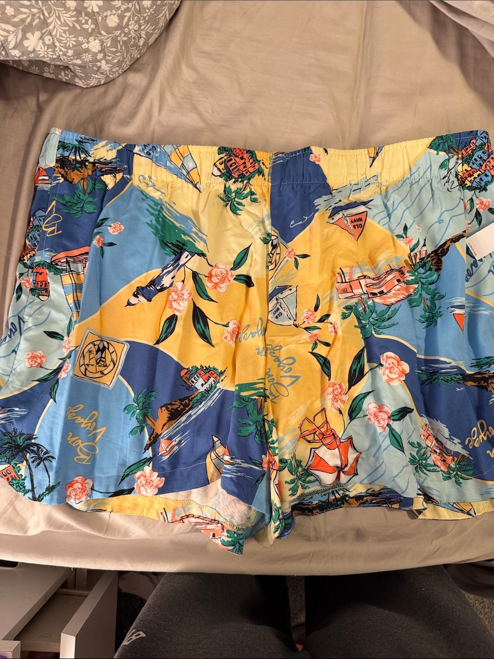Old Navy Blue & Yellow Tropical Patchwork Bermuda Shorts